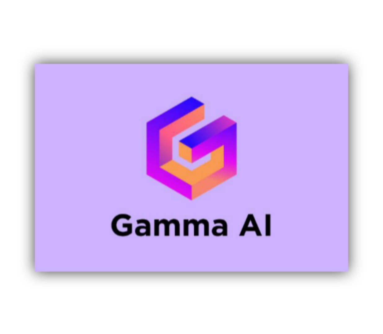 Gamma AI logo geometric design in purple, pink, and orange on a light purple background.